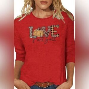 EUC Plus Size Red Long Sleeve Crew Neck Graphic Tee Shirt Fall Pumpkins - 3XL